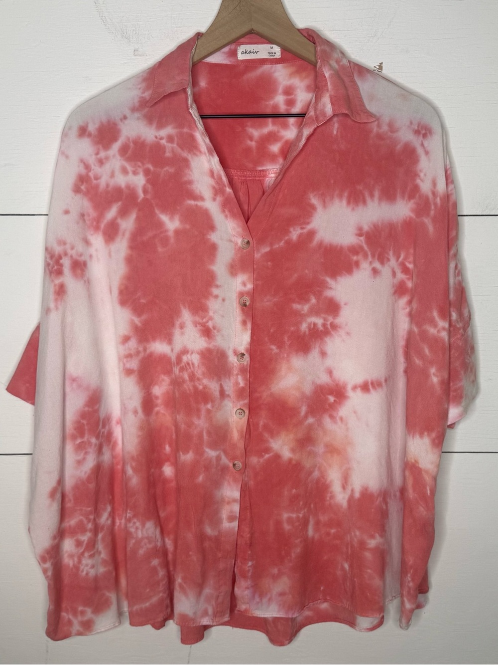 Akaiv • Coral & White Tie-Dye Button Front Shirt Size Medium